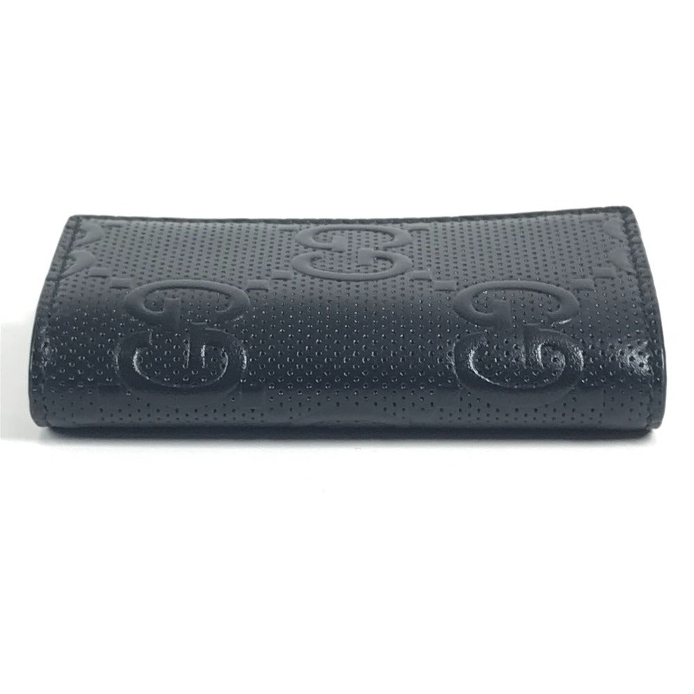 GUCCI 625565 GG Embossed Logo 6-Piece Key Case with Key Ring, Leather, Unisex, Black