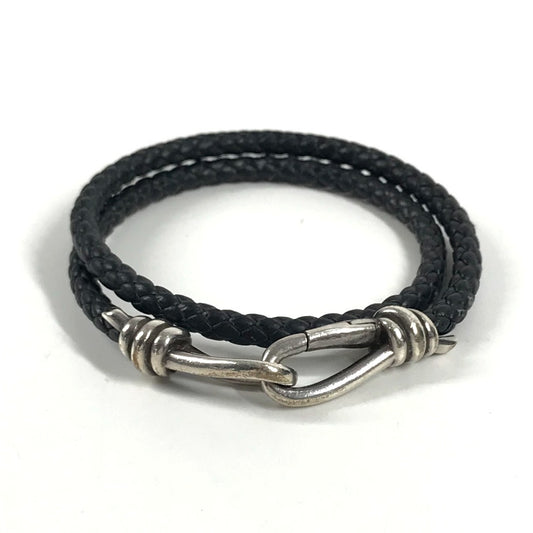 TIFFANY&Co. 編込みレザー ノットダブルレイドラップ アクセサリー ジュエリー 2重ブレス ブレスレット レザー ユニセックス ダークグレー系