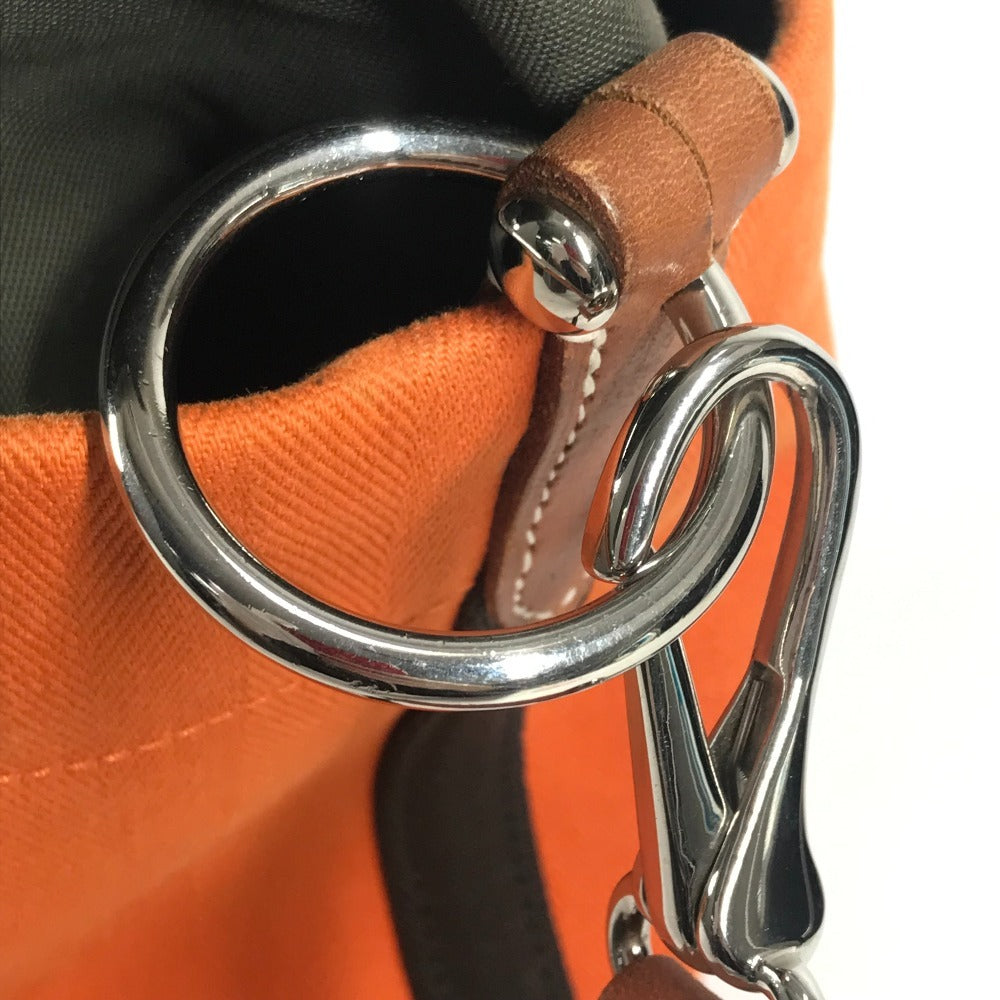 HERMES 斜め掛け サックドパンサージュ バケツ型 ばけつ型 ポーチ付き カバン ショルダーバッグ コットン ユニセックス オレンジ