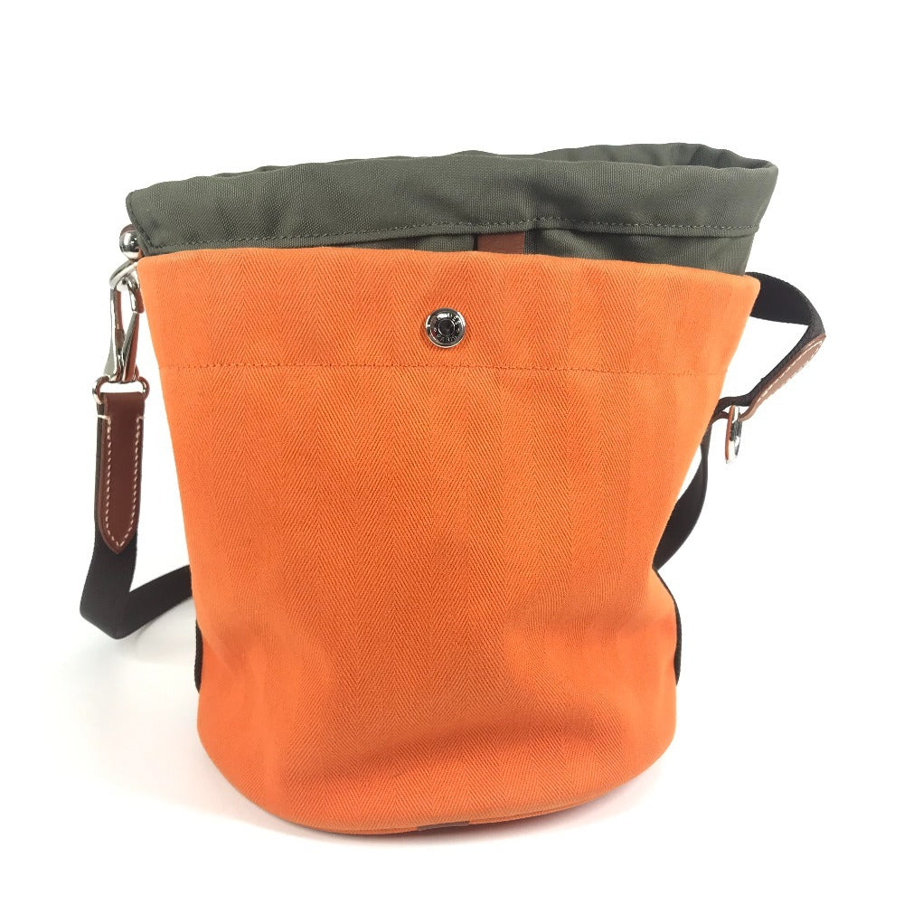 HERMES 斜め掛け サックドパンサージュ バケツ型 ばけつ型 ポーチ付き カバン ショルダーバッグ コットン ユニセックス オレンジ