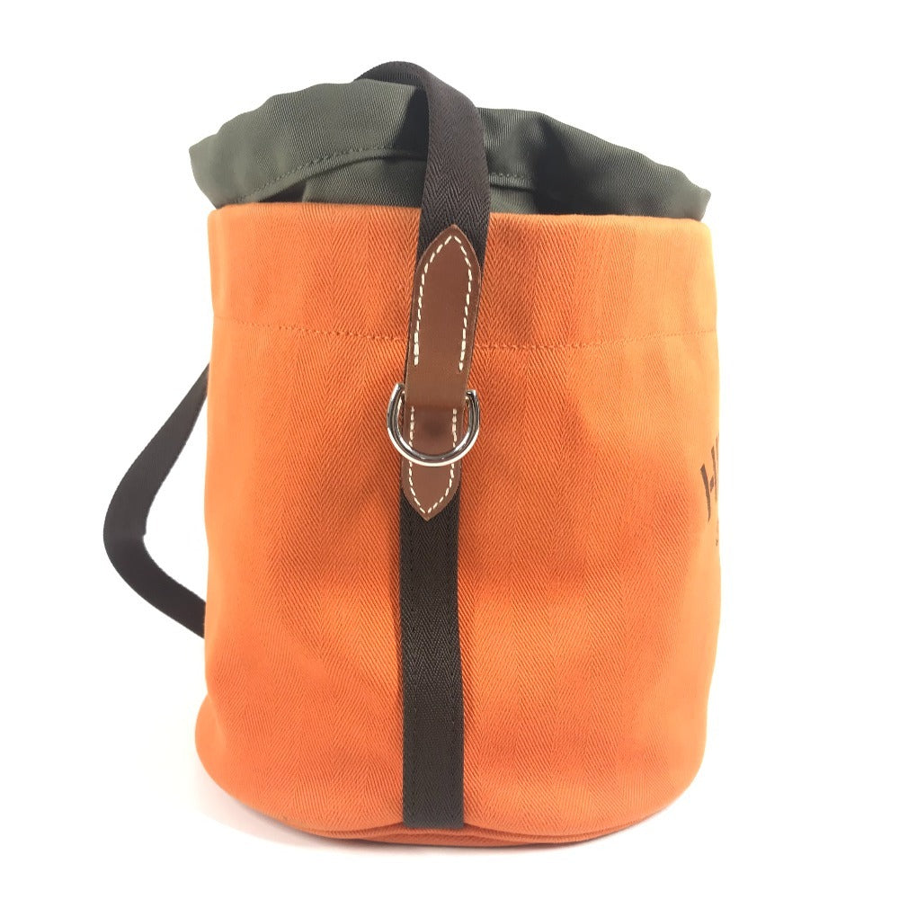 HERMES 斜め掛け サックドパンサージュ バケツ型 ばけつ型 ポーチ付き カバン ショルダーバッグ コットン ユニセックス オレンジ