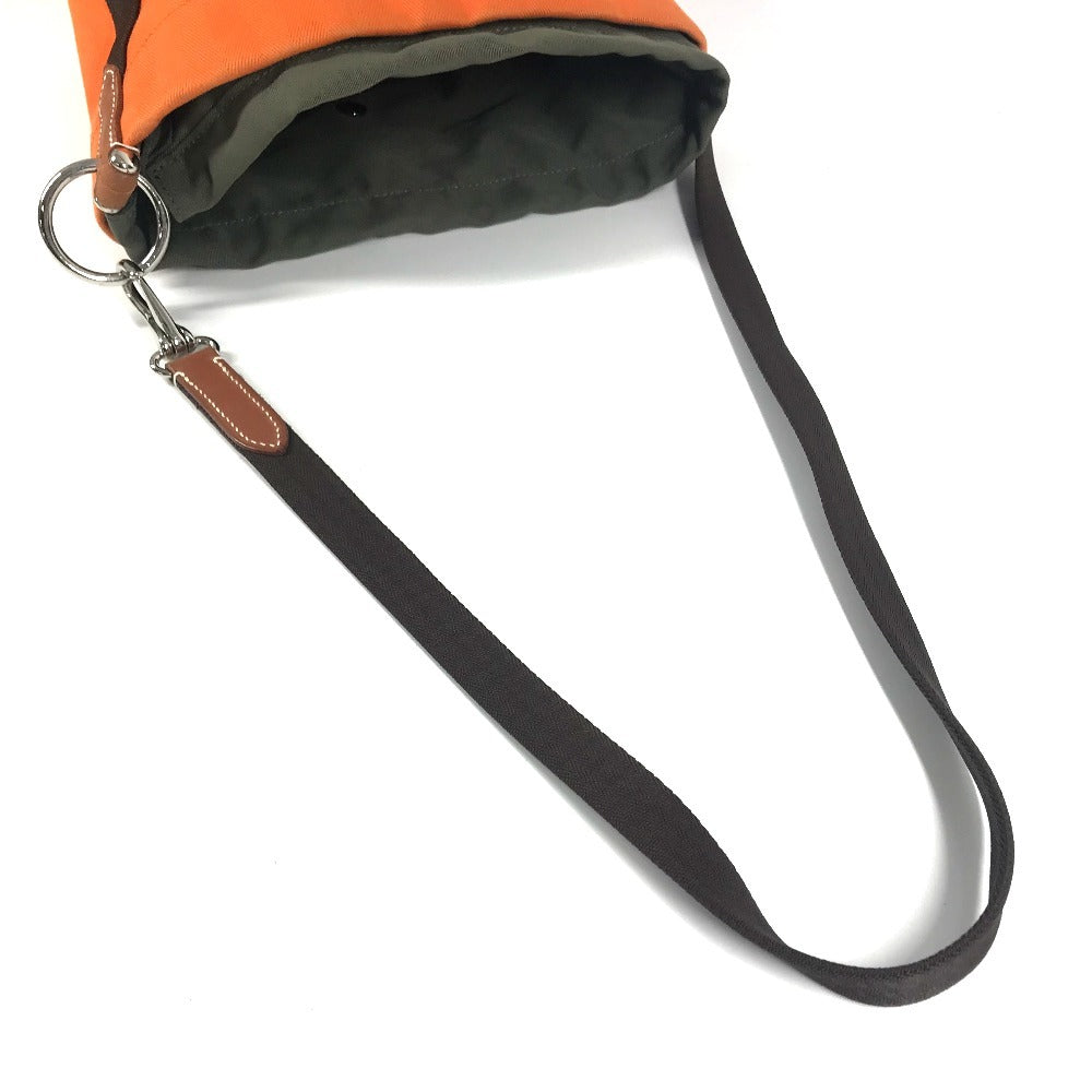 HERMES 斜め掛け サックドパンサージュ バケツ型 ばけつ型 ポーチ付き カバン ショルダーバッグ コットン ユニセックス オレンジ
