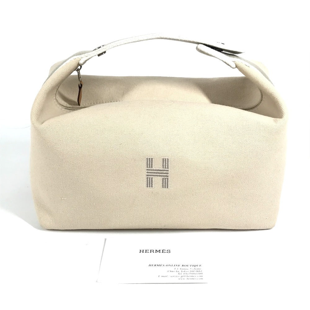 HERMES Bride a Black GM Bride a Black GM Bag Pouch Vanity Bag H Logo Handbag Cotton Unisex Beige