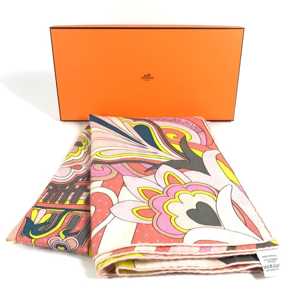 HERMES Faubourg Rainbow Carre Jean 140 Shawl/Stole/Scarf, Large, Unisex, Cashmere, Pink