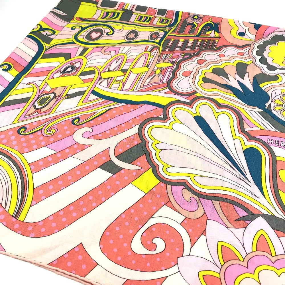 HERMES Faubourg Rainbow Carre Jean 140 Shawl/Stole/Scarf, Large, Unisex, Cashmere, Pink