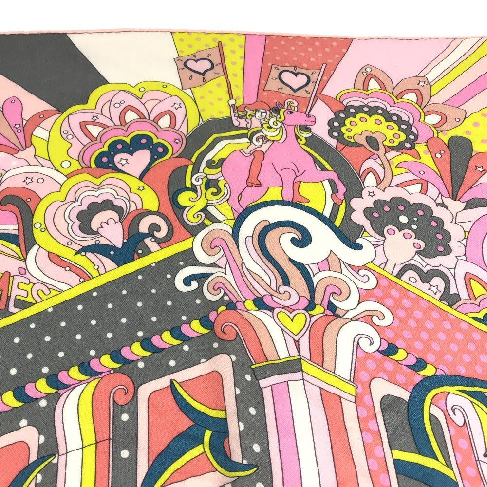HERMES Faubourg Rainbow Carre Jean 140 Shawl/Stole/Scarf, Large, Unisex, Cashmere, Pink