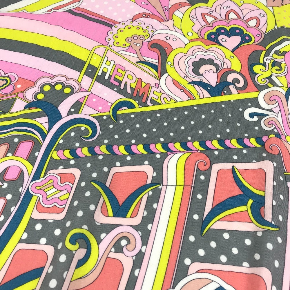 HERMES Faubourg Rainbow Carre Jean 140 Shawl/Stole/Scarf, Large, Unisex, Cashmere, Pink