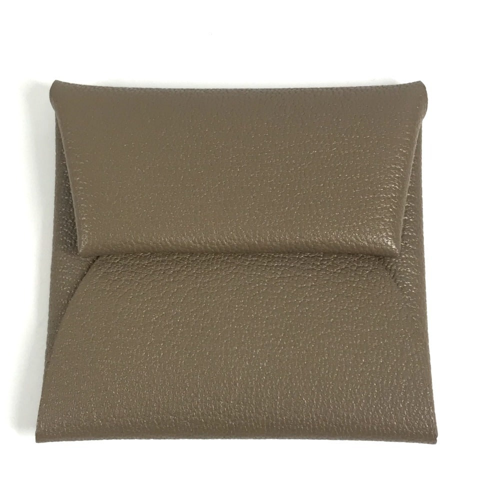 HERMES Bastia Wallet, Square Coin Purse, Chevre, Unisex, Etoupe, Gray