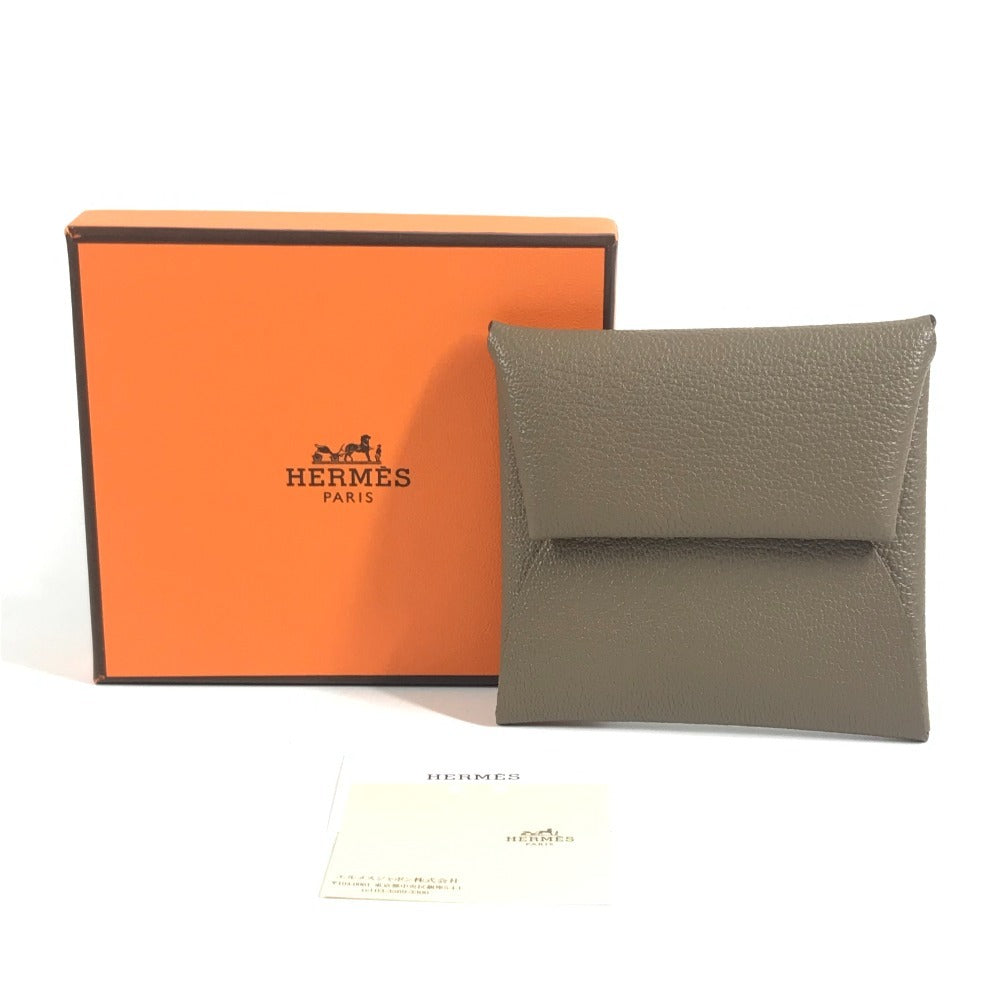 HERMES Bastia Wallet, Square Coin Purse, Chevre, Unisex, Etoupe, Gray