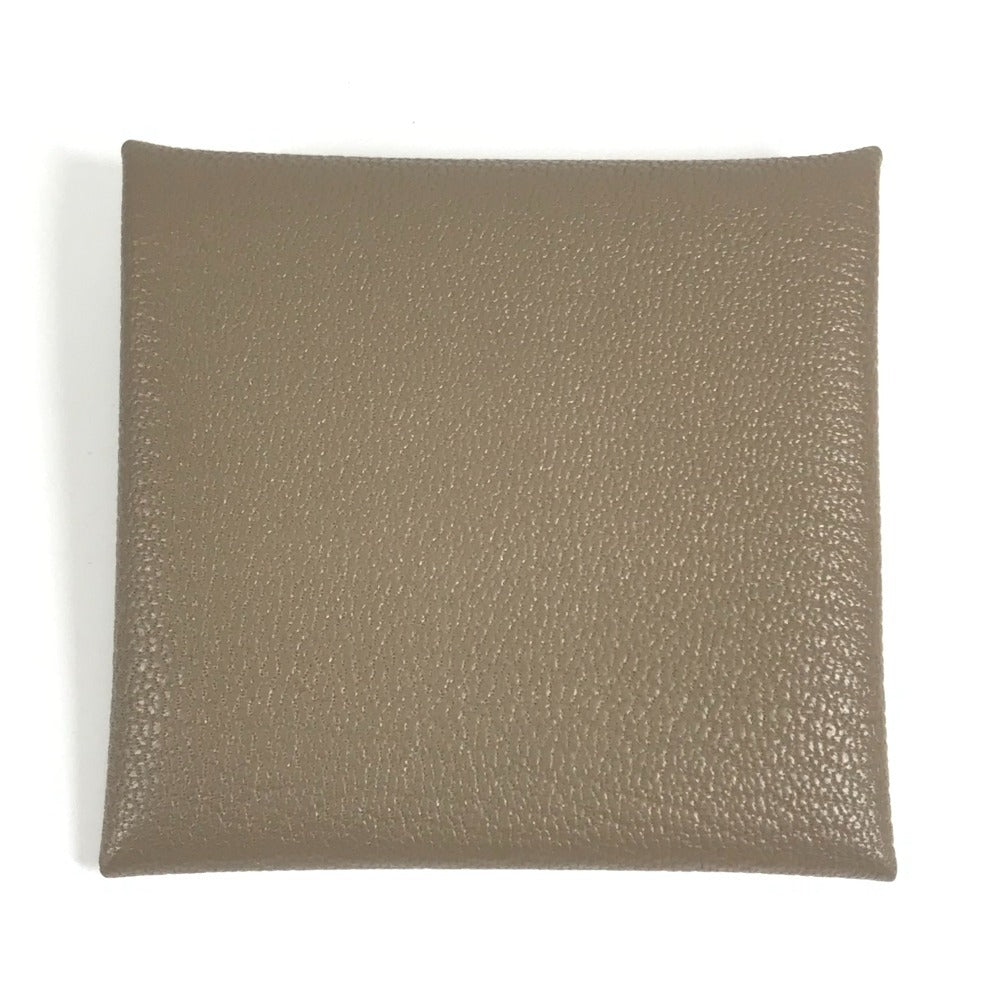 HERMES Bastia Wallet, Square Coin Purse, Chevre, Unisex, Etoupe, Gray