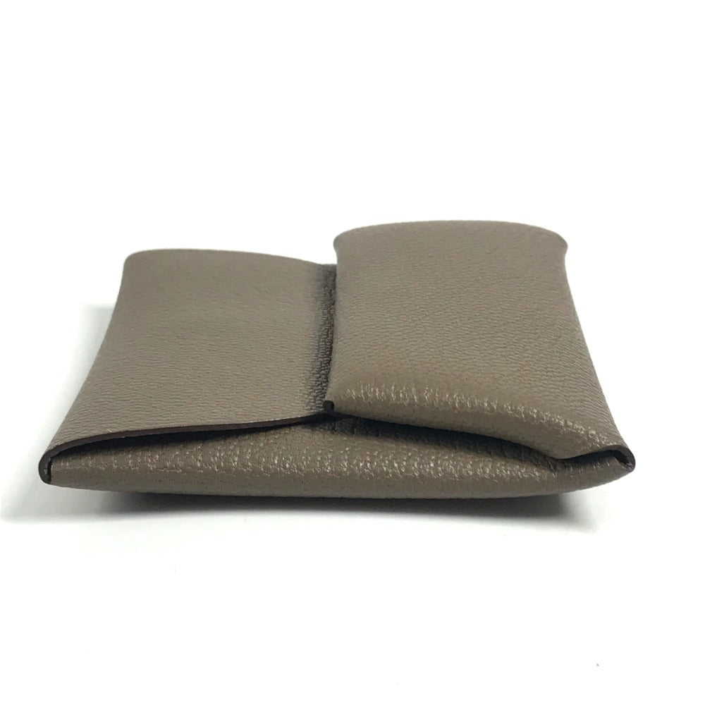 HERMES Bastia Wallet, Square Coin Purse, Chevre, Unisex, Etoupe, Gray