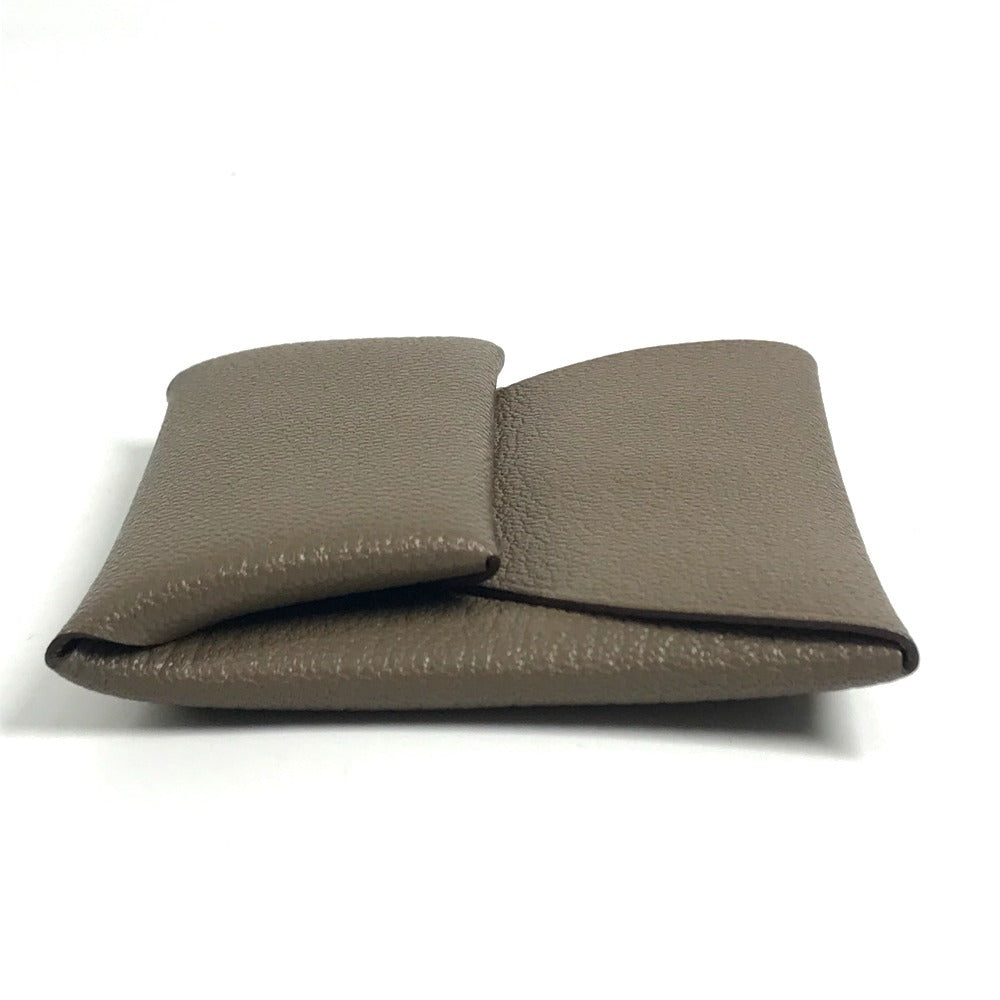 HERMES Bastia Wallet, Square Coin Purse, Chevre, Unisex, Etoupe, Gray