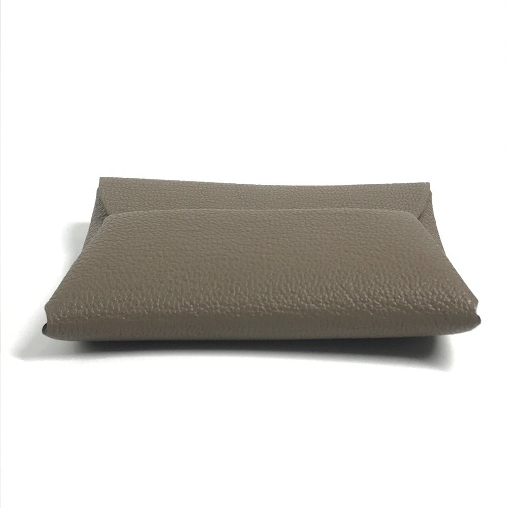 HERMES Bastia Wallet, Square Coin Purse, Chevre, Unisex, Etoupe, Gray