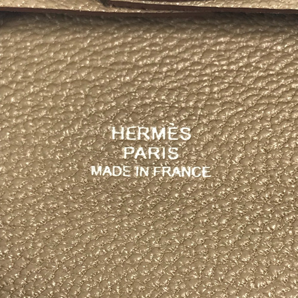 HERMES Bastia Wallet, Square Coin Purse, Chevre, Unisex, Etoupe, Gray