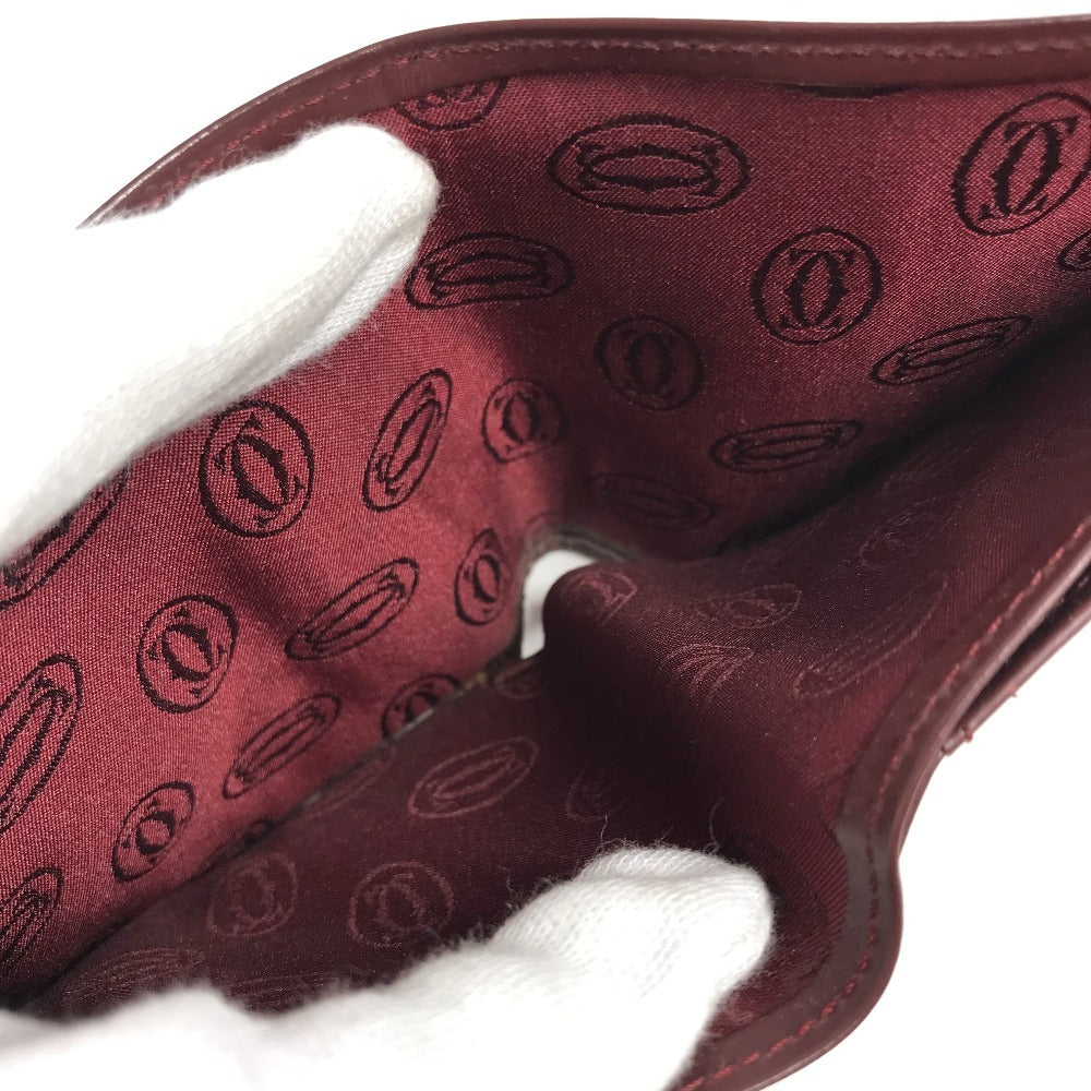 CARTIER Must Line Logo Billfold Compact Wallet, Leather Bi-fold Wallet, Women's, Wine Red