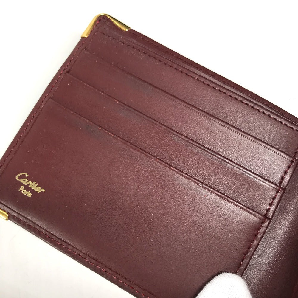 CARTIER Must Line Logo Billfold Compact Wallet, Leather Bi-fold Wallet, Women's, Wine Red