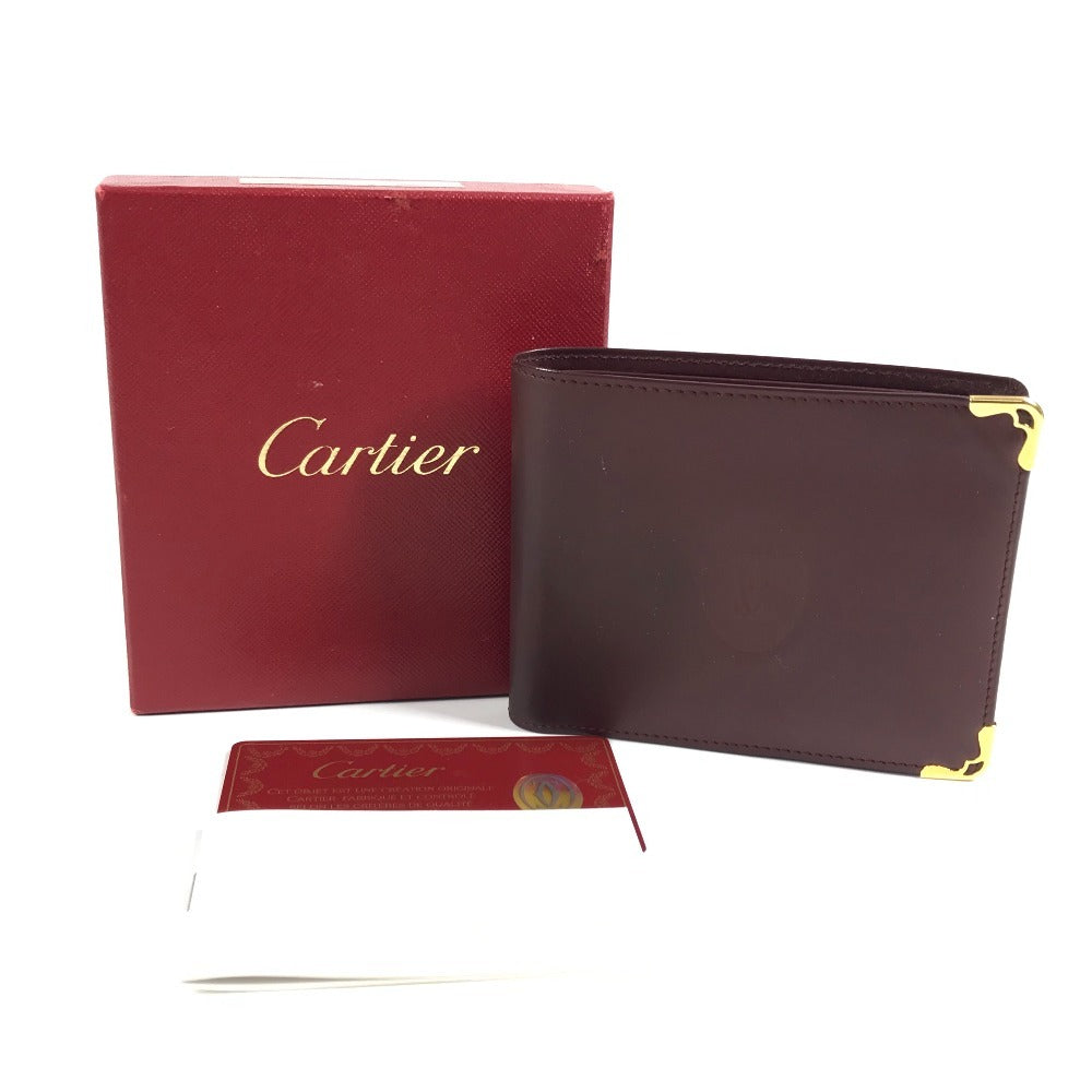 CARTIER Must Line Logo Billfold Compact Wallet, Leather Bi-fold Wallet, Women's, Wine Red