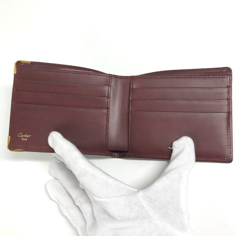 CARTIER Must Line Logo Billfold Compact Wallet, Leather Bi-fold Wallet, Women's, Wine Red