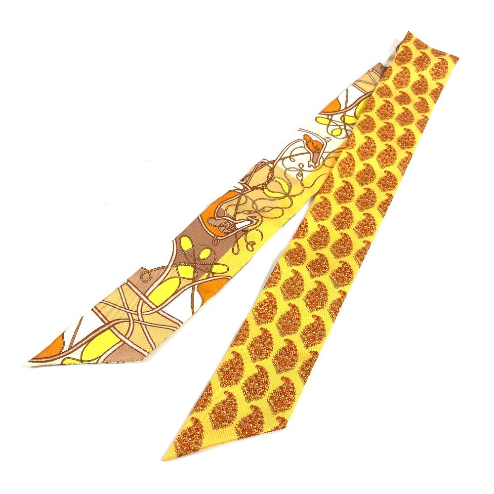 HERMES Horse Print Twilly Silk Scarf for Women in Orange