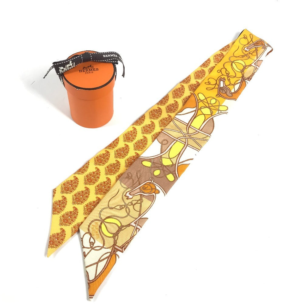 HERMES Horse Print Twilly Silk Scarf for Women in Orange