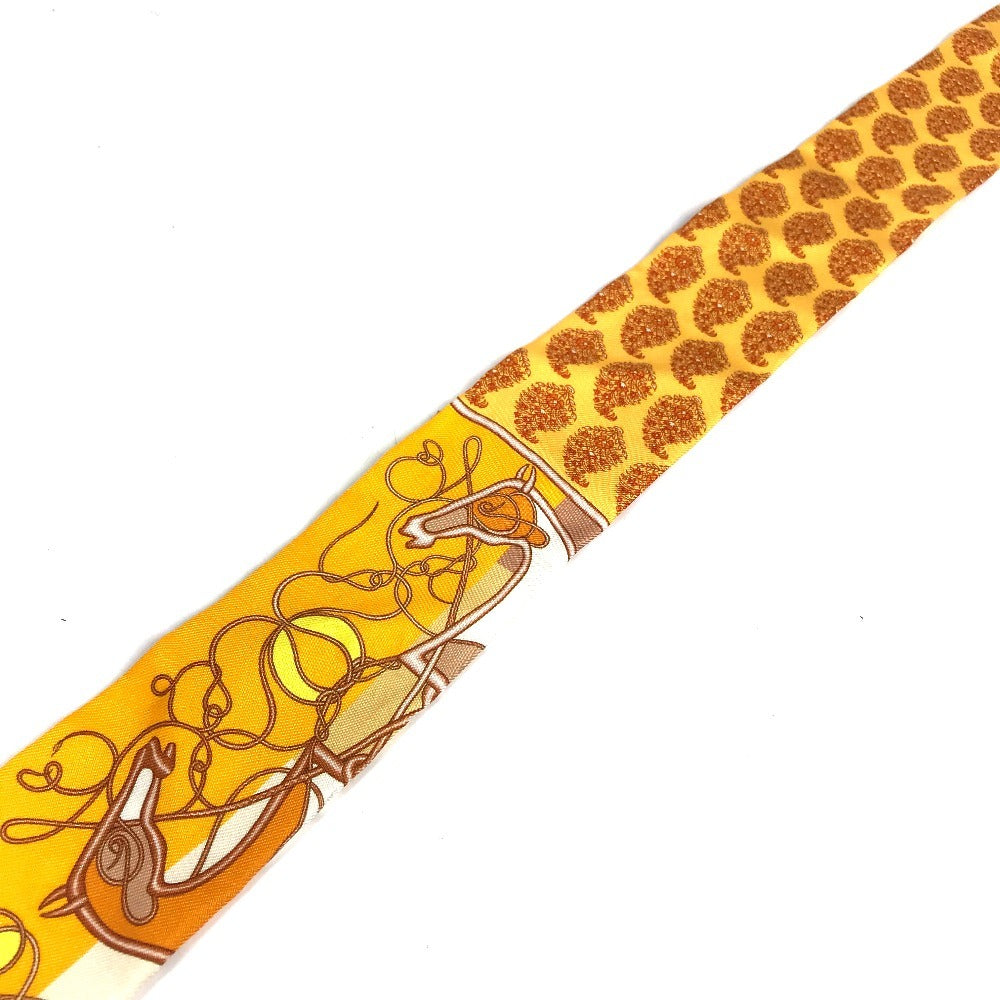 HERMES Horse Print Twilly Silk Scarf for Women in Orange