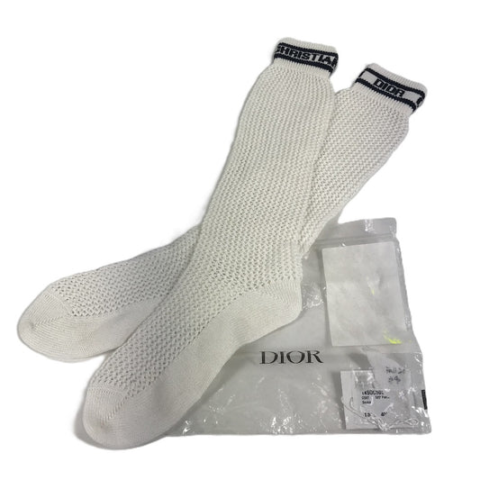 Dior Logo Knee-High Socks, Two-Tone Cotton, Women's, White