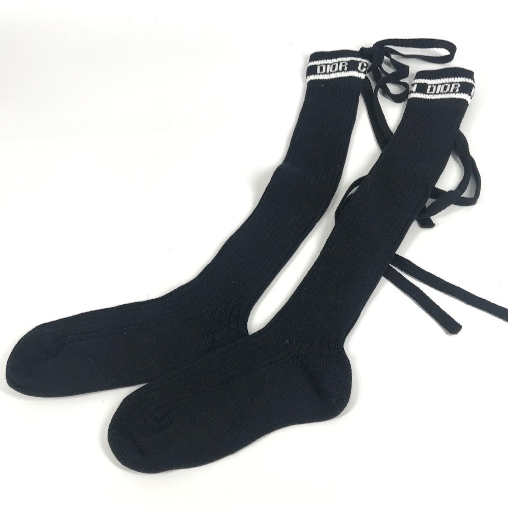 Dior Ribbon Logo Knee-High Socks, Two-Tone Cotton, Women's, Black