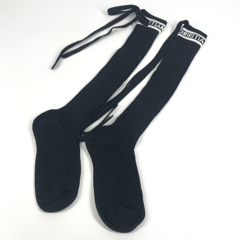 Dior Ribbon Logo Knee-High Socks, Two-Tone Cotton, Women's, Black
