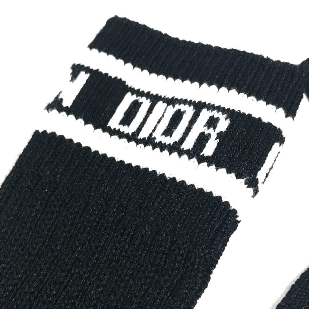 Dior Ribbon Logo Knee-High Socks, Two-Tone Cotton, Women's, Black