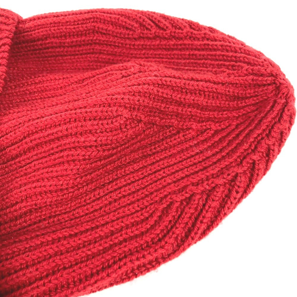VERSACE Logo Two-Tone Beanie Hat Knit Cap Wool Unisex Red