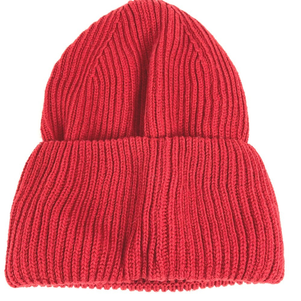 VERSACE Logo Two-Tone Beanie Hat Knit Cap Wool Unisex Red