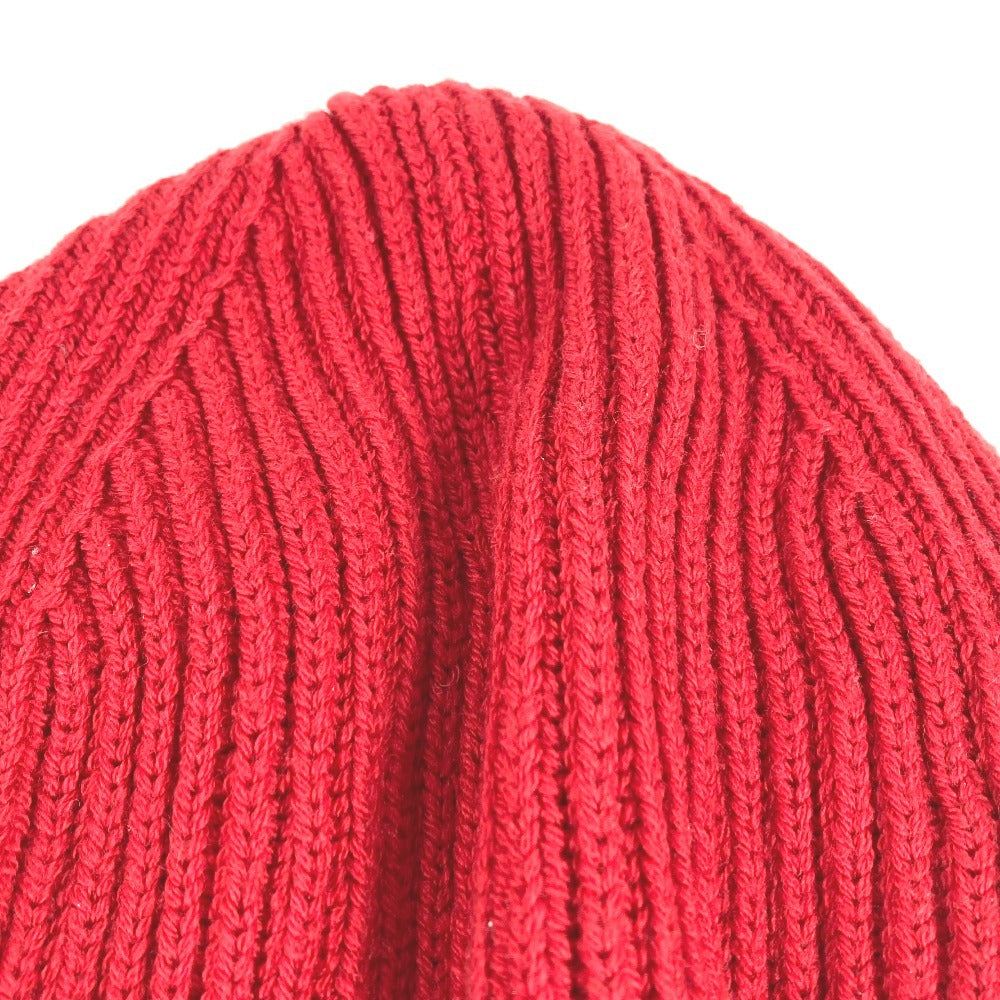 VERSACE Logo Two-Tone Beanie Hat Knit Cap Wool Unisex Red
