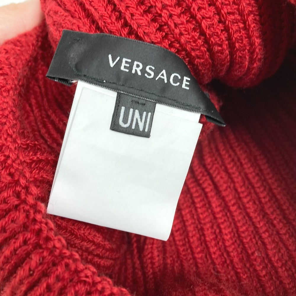 VERSACE Logo Two-Tone Beanie Hat Knit Cap Wool Unisex Red