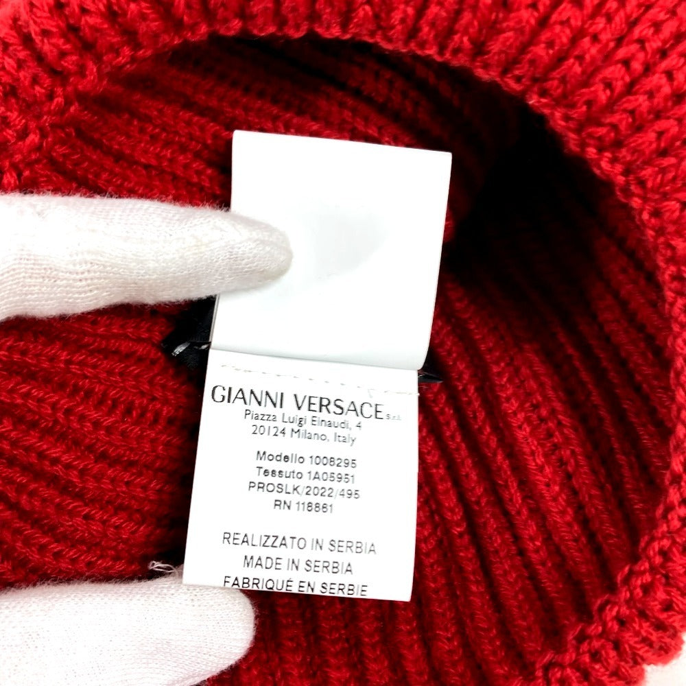 VERSACE Logo Two-Tone Beanie Hat Knit Cap Wool Unisex Red