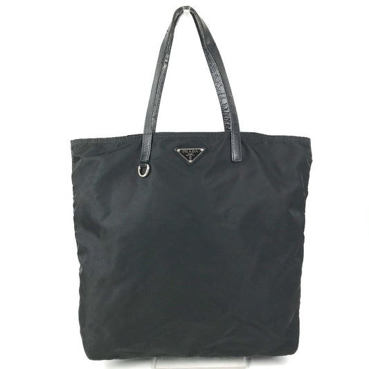 PRADA トライアングルロゴ 三角ロゴ プレート カバン トートバッグ 肩掛け 縦型トート ショルダーバッグ レザー/ナイロン ユニセックス ブラック