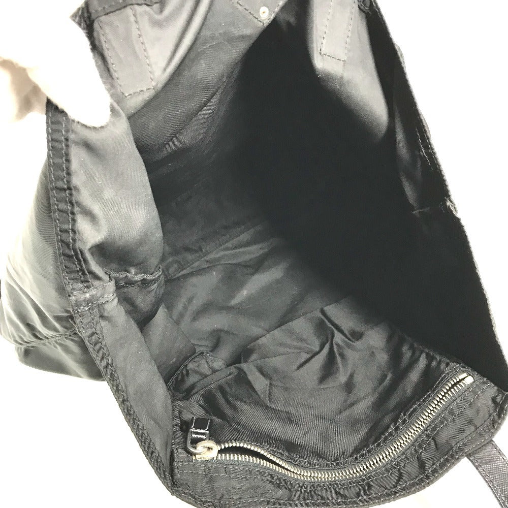 PRADA Triangle Logo Plaque Tote Bag, Shoulder Bag, Vertical Tote, Leather/Nylon, Unisex, Black