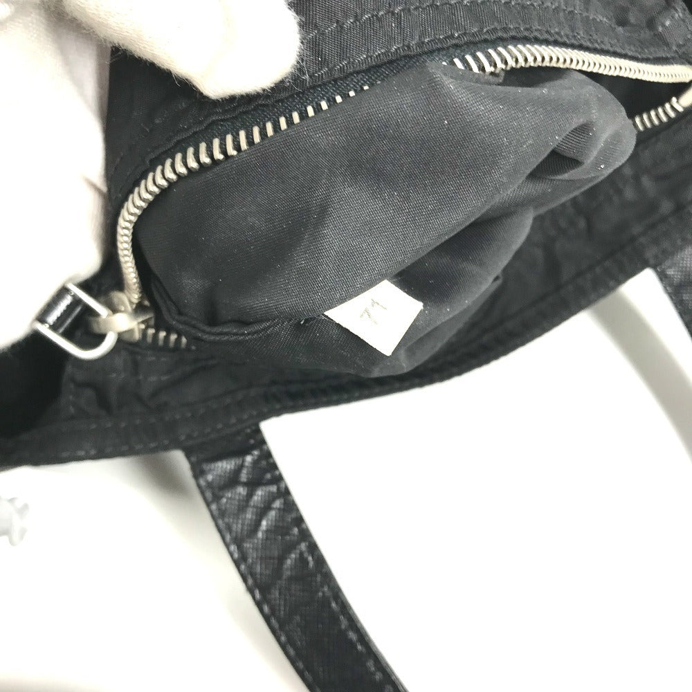PRADA Triangle Logo Plaque Tote Bag, Shoulder Bag, Vertical Tote, Leather/Nylon, Unisex, Black
