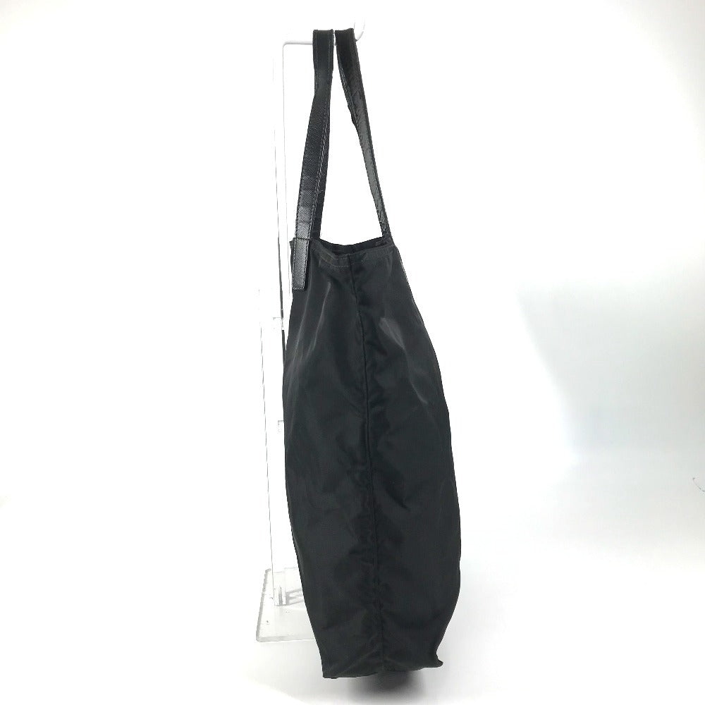 PRADA Triangle Logo Plaque Tote Bag, Shoulder Bag, Vertical Tote, Leather/Nylon, Unisex, Black