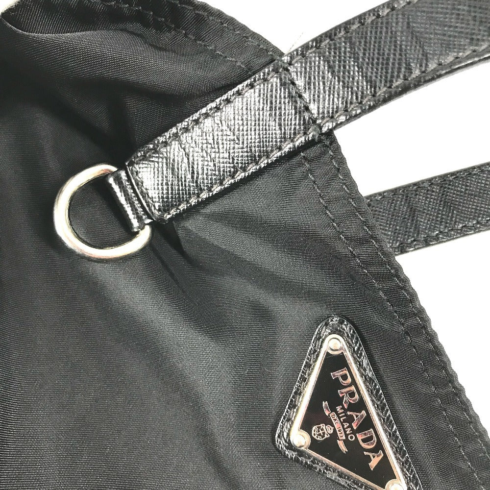 PRADA Triangle Logo Plaque Tote Bag, Shoulder Bag, Vertical Tote, Leather/Nylon, Unisex, Black