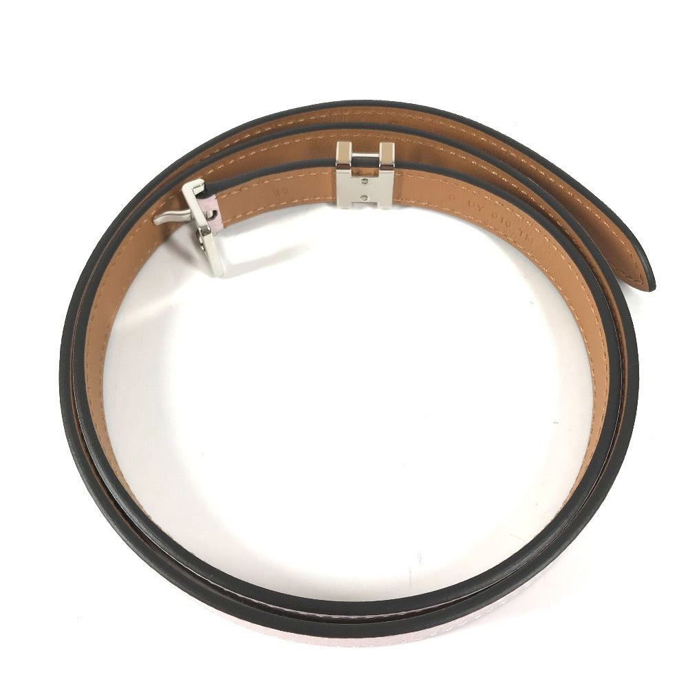 HERMES Pop Ash H Logo Buckle Belt, Thin Leather Belt, Women's, Mauve Pale Pink