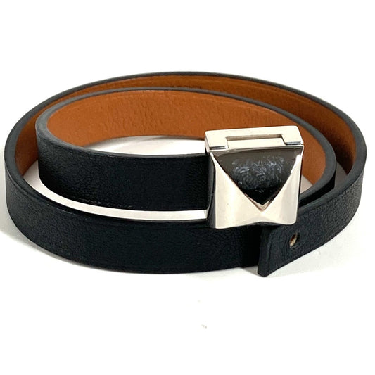 HERMES メドール アンフィニ ドゥブルトゥール ブレスレット アクセサリー 2重ブレス ブレスレット レザー ユニセックス ブラック