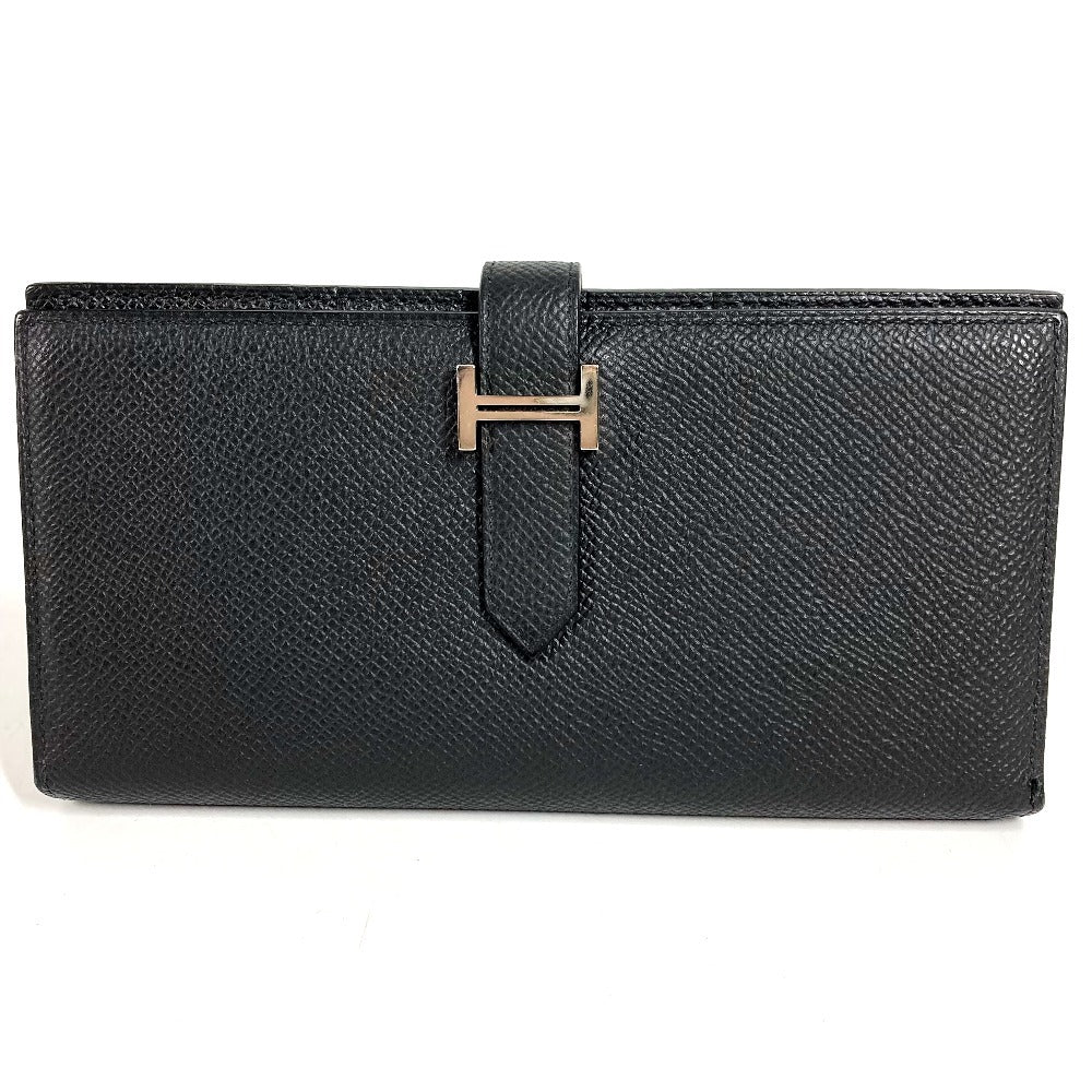 HERMES H Logo Bearn Souffle Bifold Long Wallet, Epson, Unisex, Black