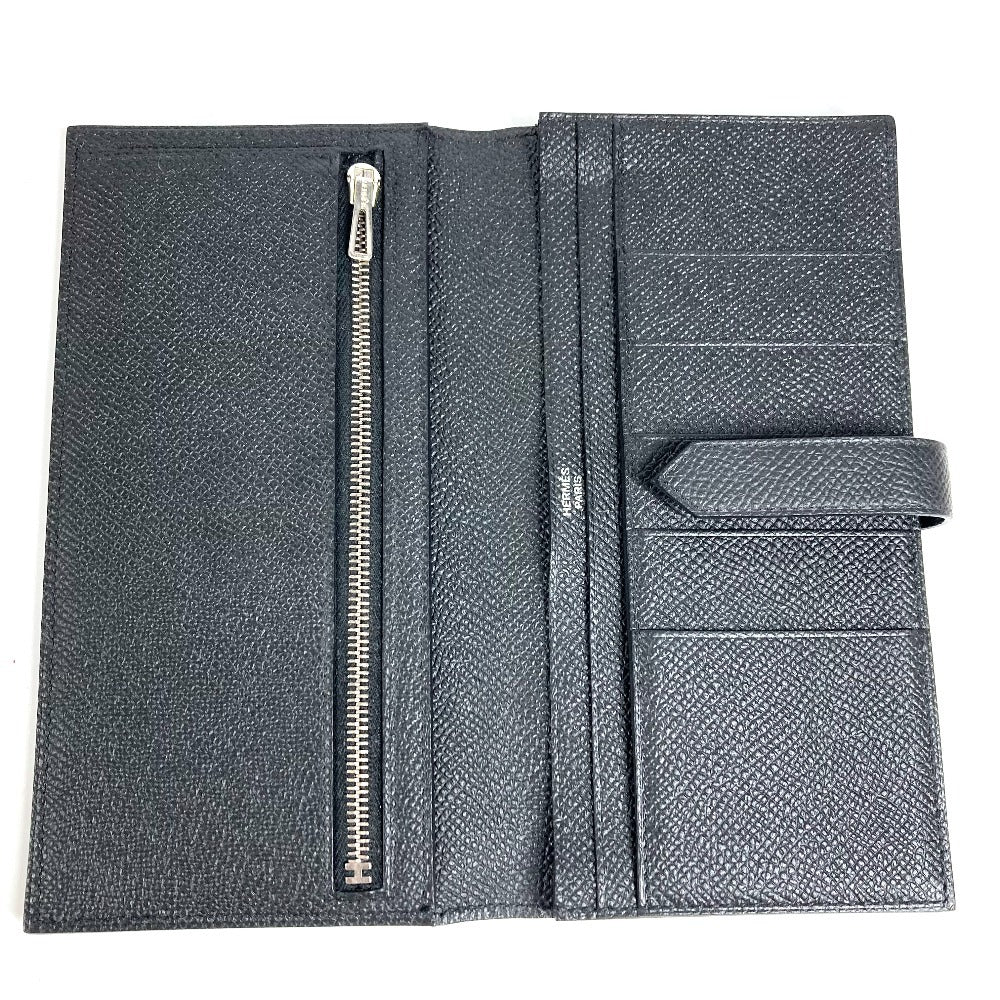 HERMES H Logo Bearn Souffle Bifold Long Wallet, Epson, Unisex, Black