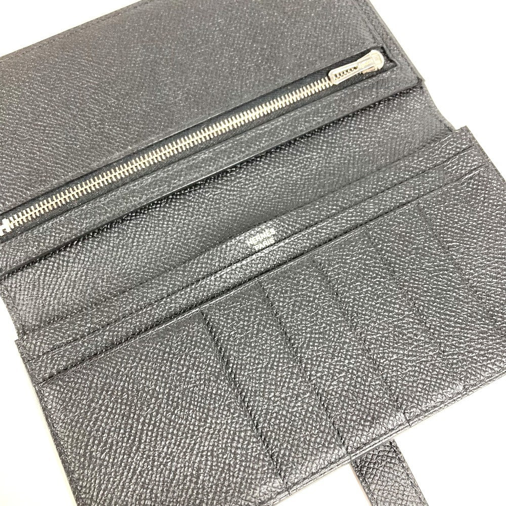 HERMES H Logo Bearn Souffle Bifold Long Wallet, Epson, Unisex, Black