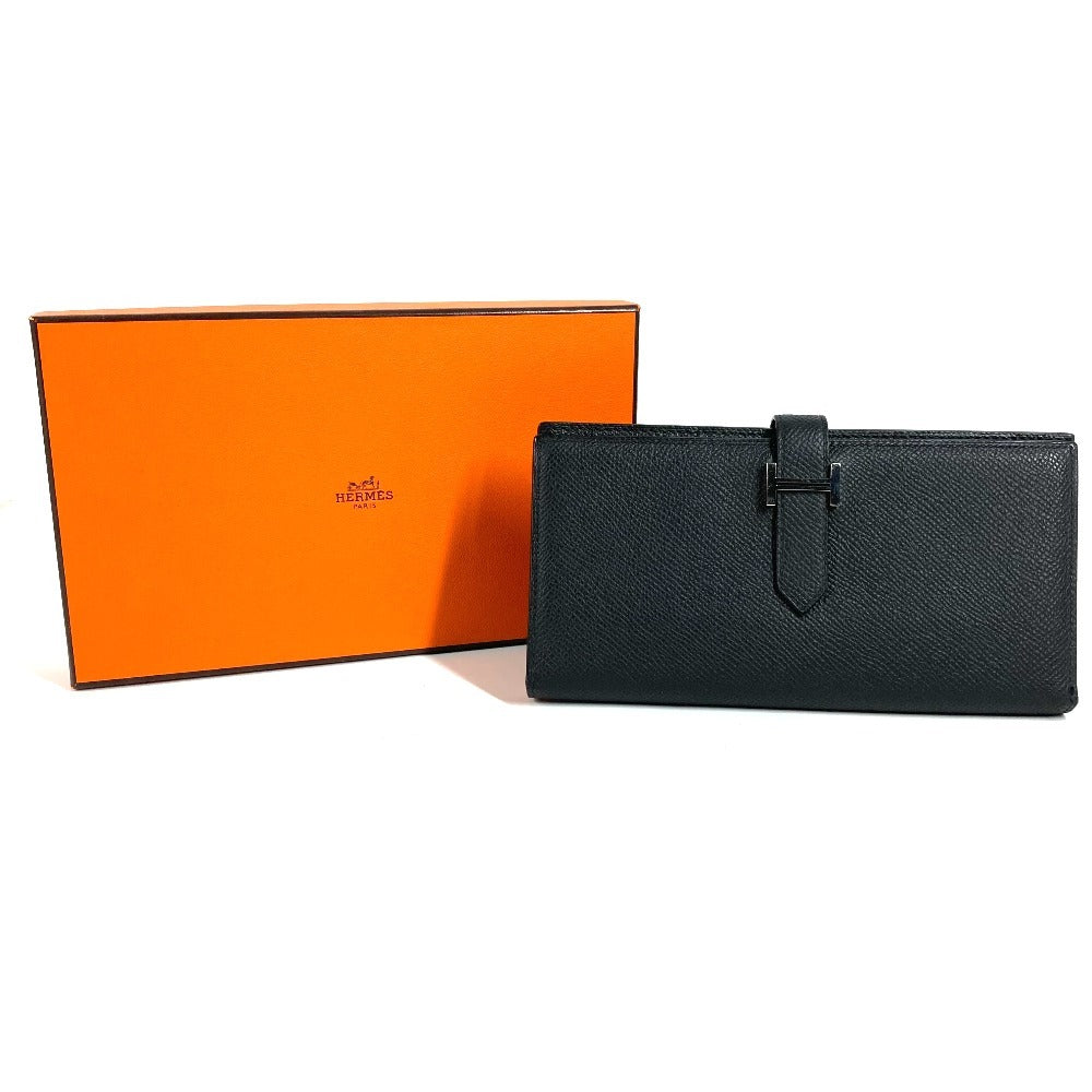 HERMES H Logo Bearn Souffle Bifold Long Wallet, Epson, Unisex, Black