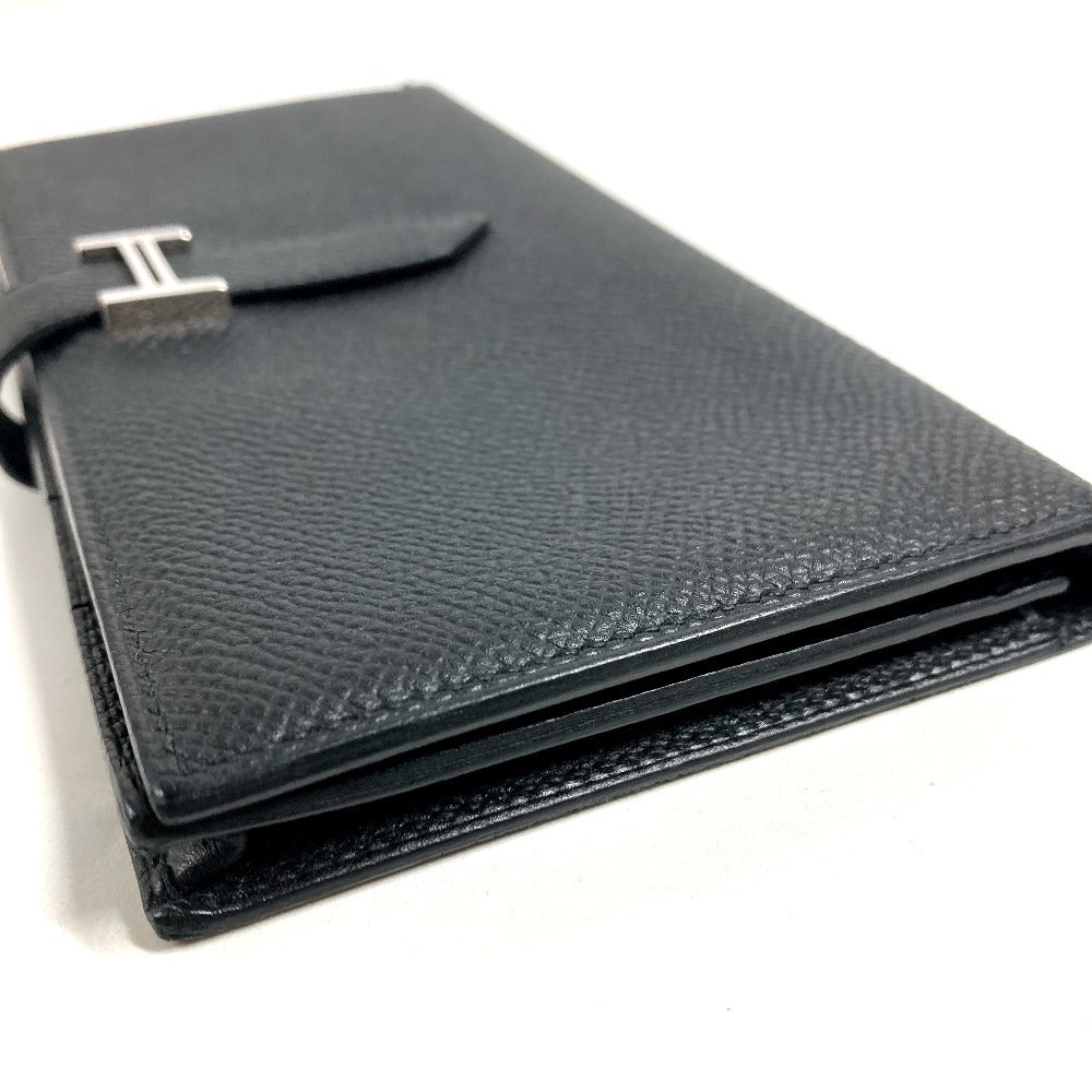 HERMES H Logo Bearn Souffle Bifold Long Wallet, Epson, Unisex, Black
