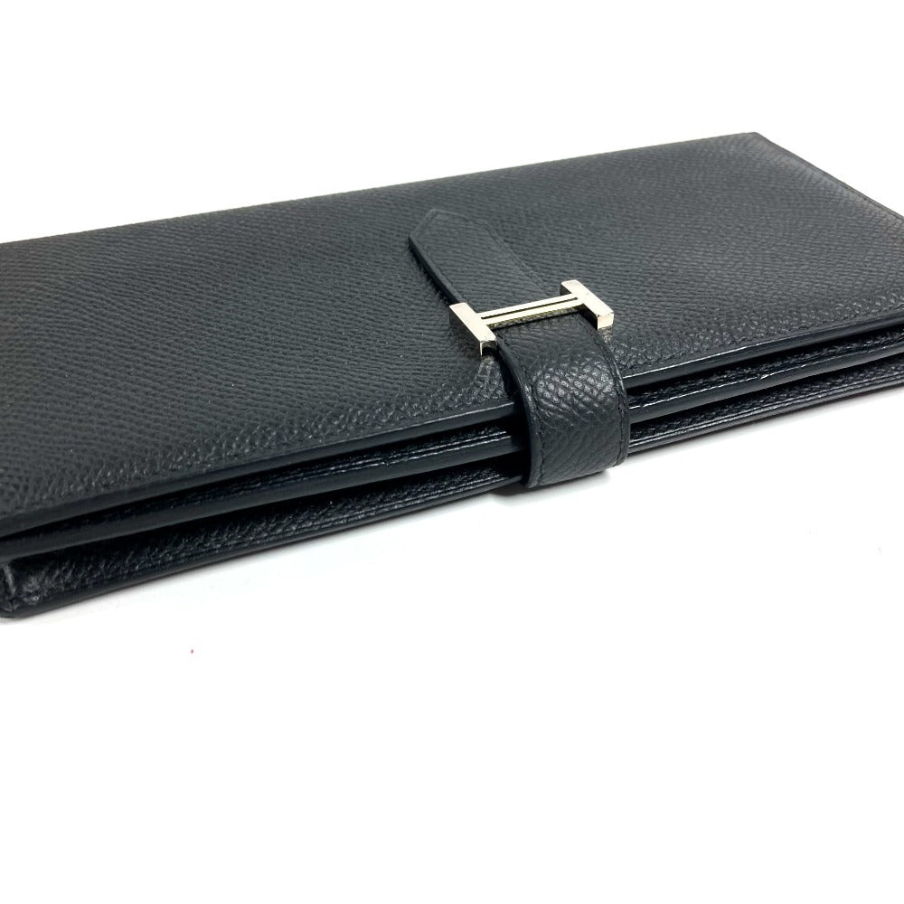 HERMES H Logo Bearn Souffle Bifold Long Wallet, Epson, Unisex, Black