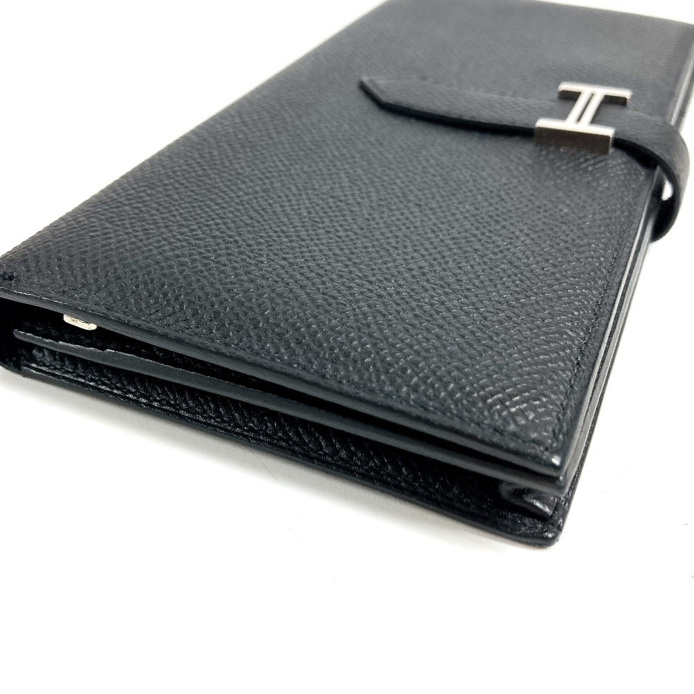 HERMES H Logo Bearn Souffle Bifold Long Wallet, Epson, Unisex, Black
