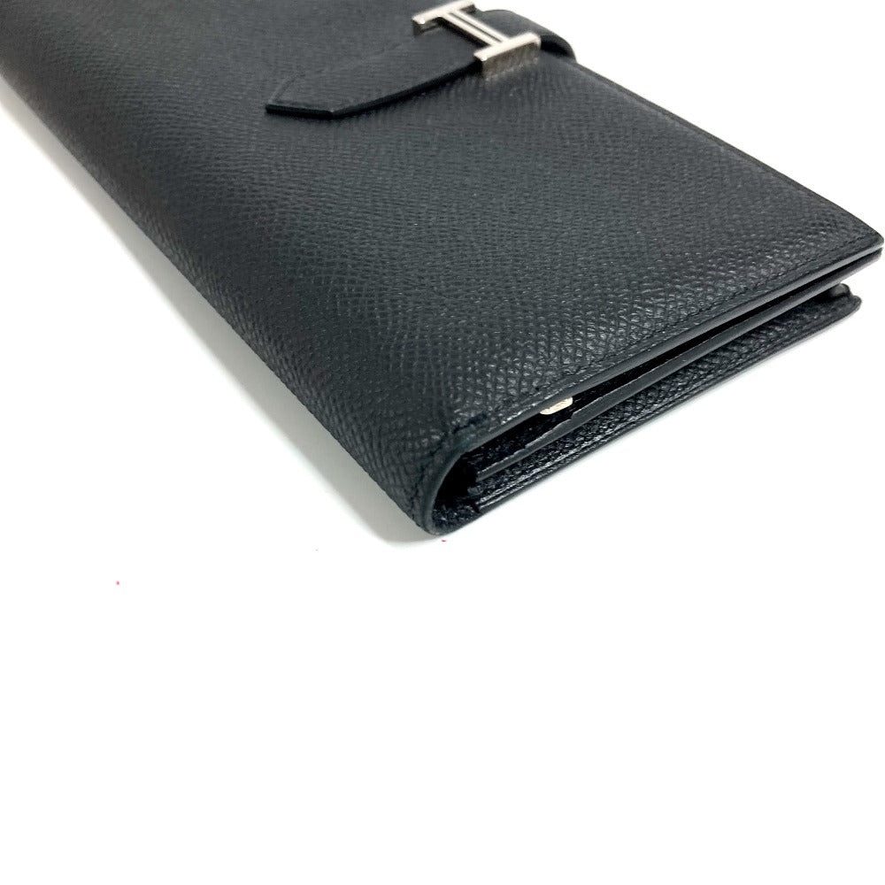HERMES H Logo Bearn Souffle Bifold Long Wallet, Epson, Unisex, Black