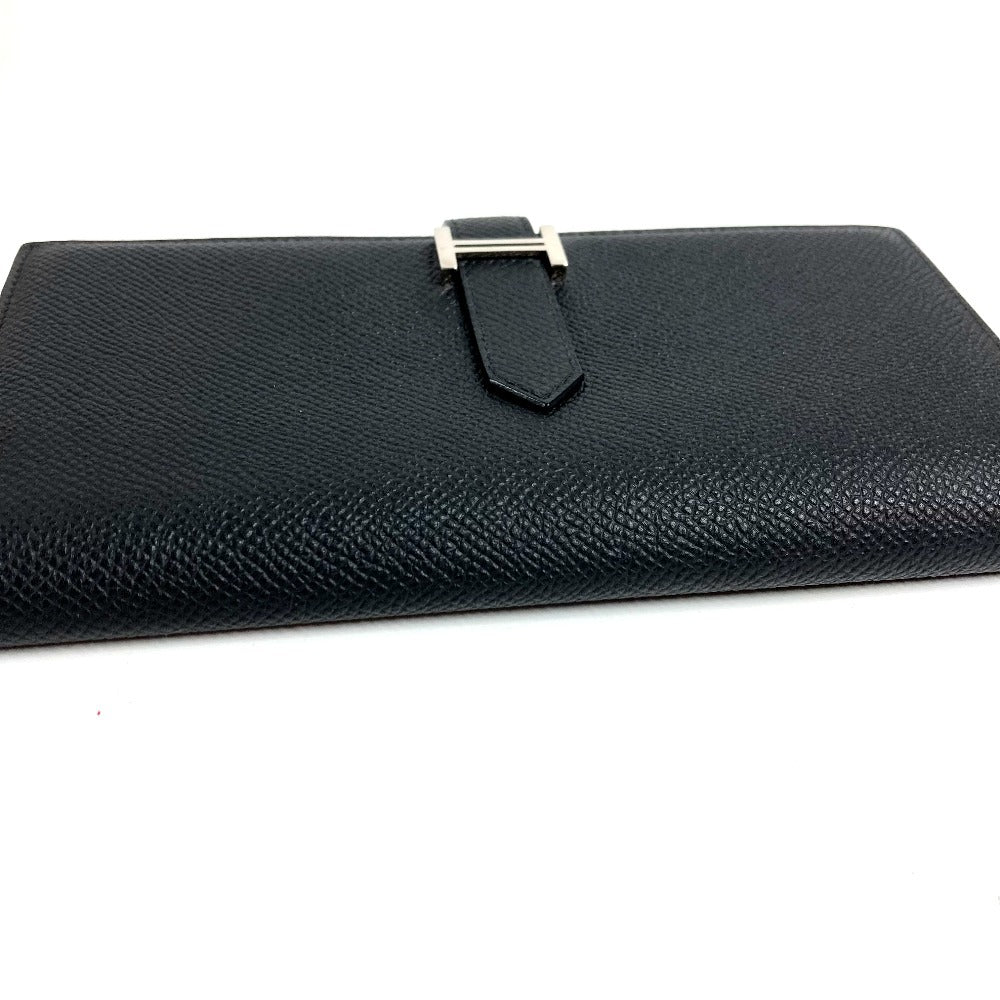HERMES H Logo Bearn Souffle Bifold Long Wallet, Epson, Unisex, Black